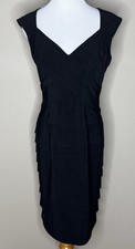 JONES WEAR DRESS Black Sleeveless Tiered Ruffle Sheath V Neck Knee Length Size 8