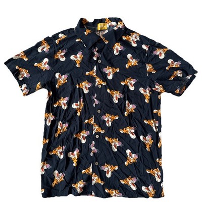 Tokyo Disney Resort Limited Tigger Aloha Men's Button Up Shirt  Black Size Large