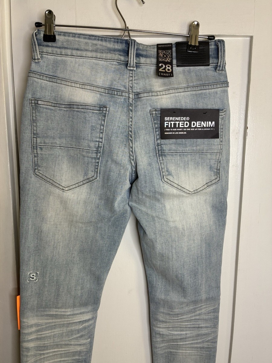 NWT Serenede Ice Blue Fitted Denim Distressed Jeans Men's 28x32 | eBay