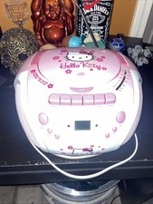 Pink/White Hello Kitty Sanrio 2008 KT2028A Stereo AM/FM/CD Boombox Cassette VTG