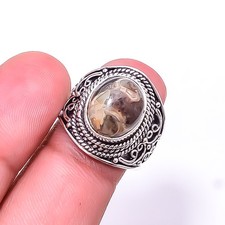 Natural Turritella Agate 925 Sterling Silver Bali Ring S.6.5 R 9500 223 14