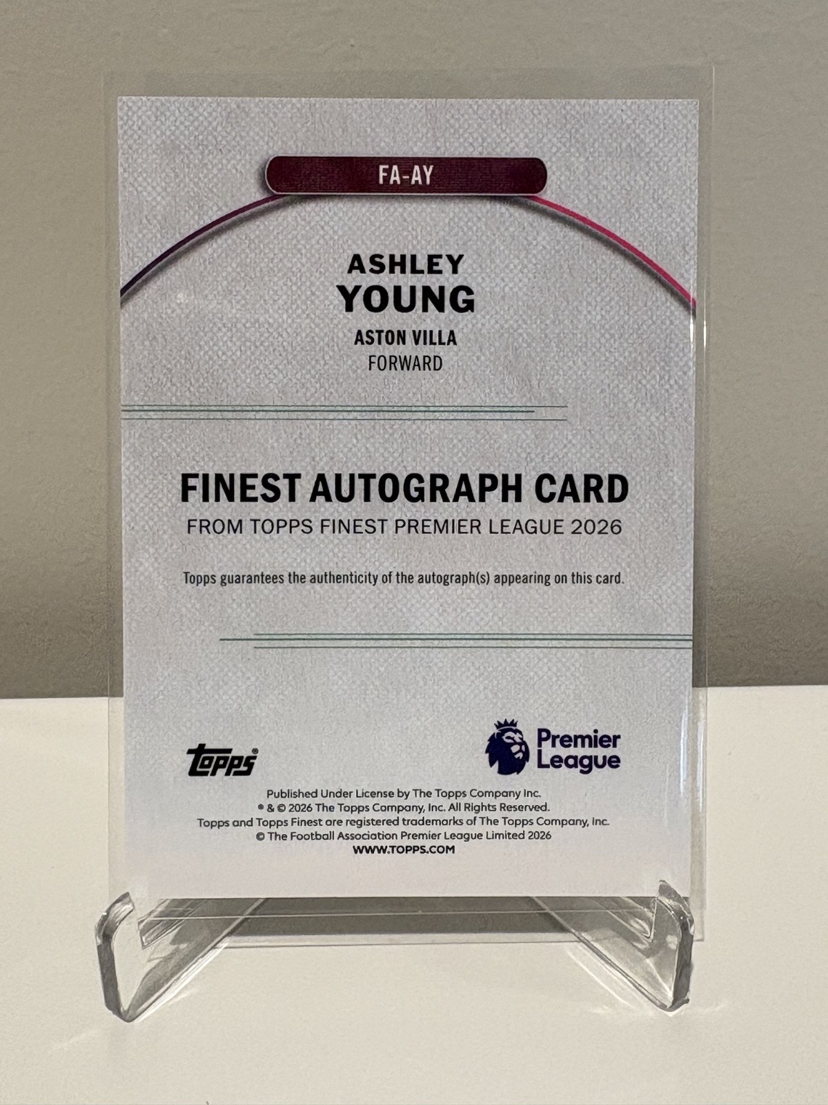 Ashley Young - 2025-26 Topps Finest Premier League Green Auto /75 #FA-AY Villa view 2