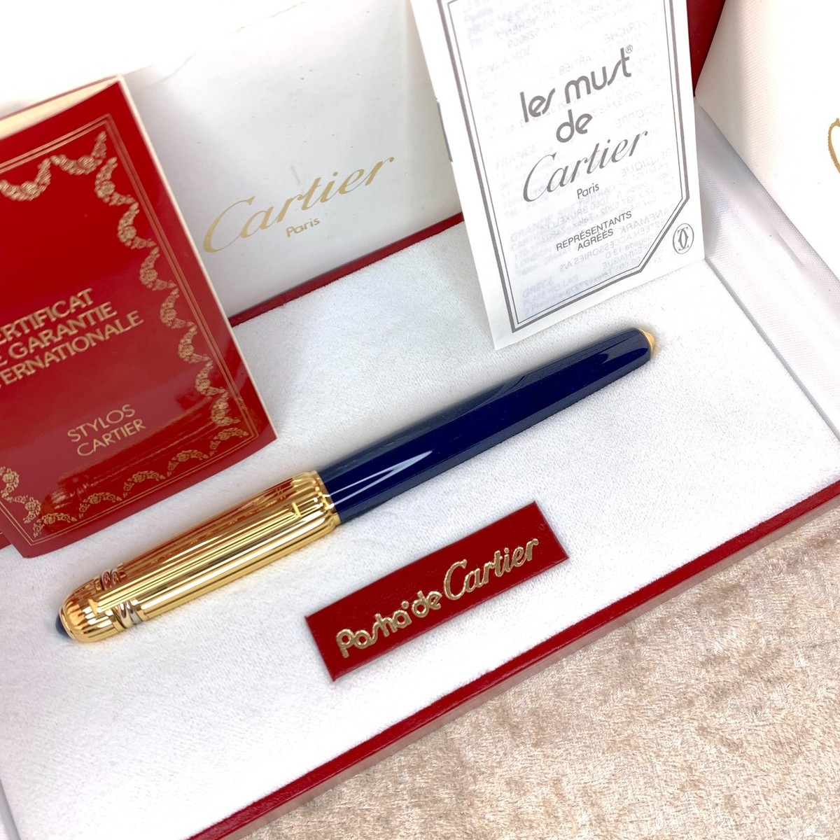 Vintage Cartier Ballpoint Pen Pasha Blue Marble Lacquer with Case