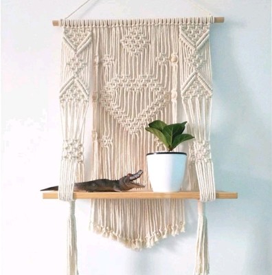 Macrame Rope Woven Wood Shelf Wall Hanging Plant Shelf Handmade Wall Decor