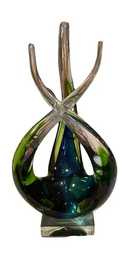Murano Glass Art sculpture Contemporary Fluid Design 10.75x 5" Blue Green Clear