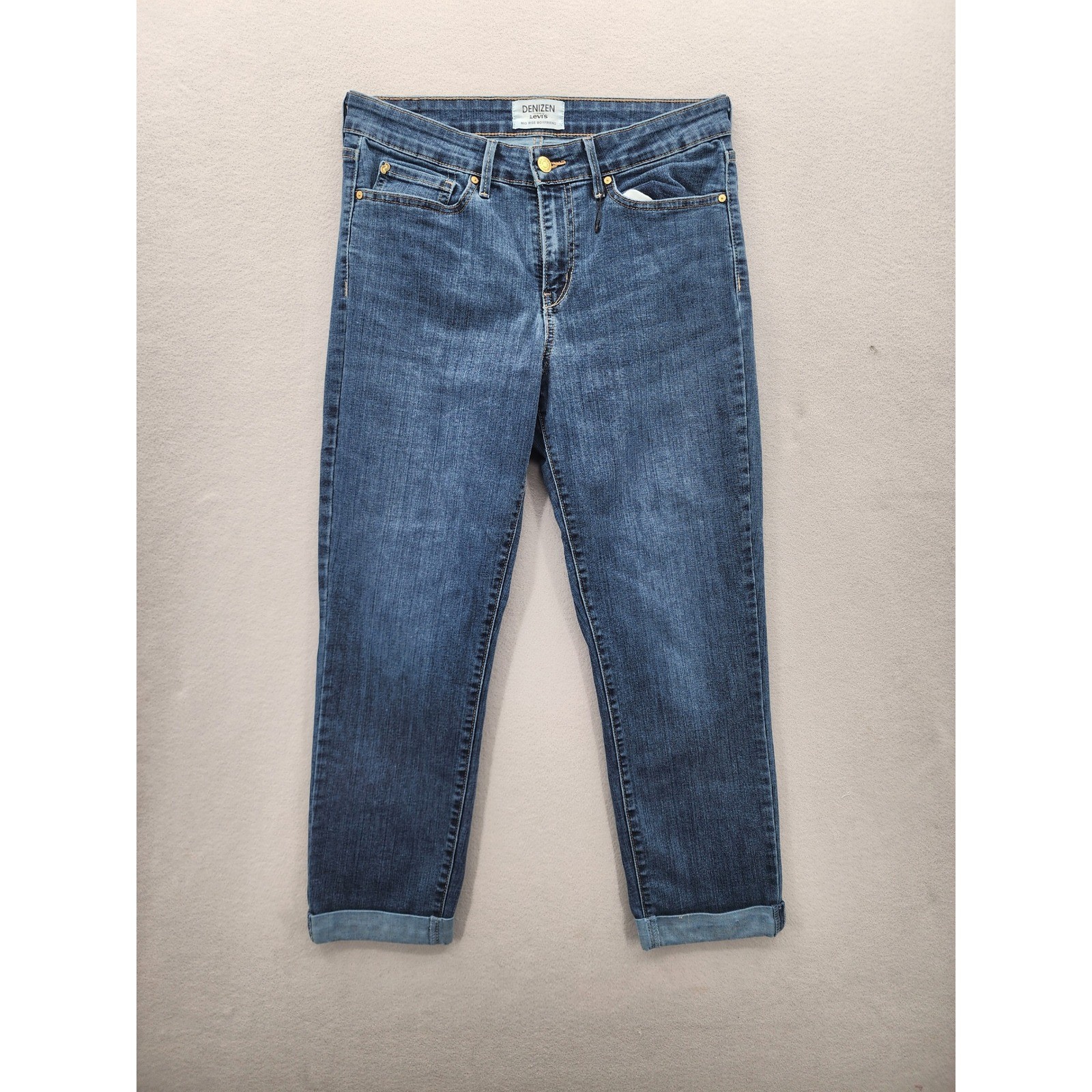 Denizen Levi's Mid Rise Boyfriend Jeans 12 Dark Wash Stretch Cuffed Denim
