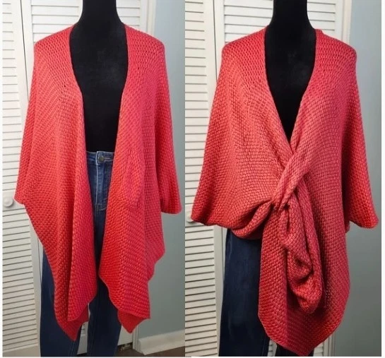 Chico’s Pink Knit Shawl Kimono One Size Loop Front Coastal Resort Old Money