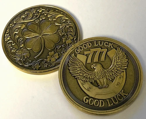 *Lucky Shamrock Lucky 777* Golden Eagle Good Luck Pocket Coin Token Medal