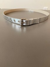 Patent Leather Belt SHINY SILVER Size 34" - 39" Hips or Waist Made in USA Medium