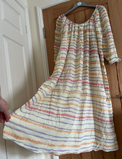 Zara Yellow Striped Voile Cotton Oversize Kaftan Beach Dress, Size 18-20-22-24