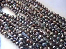15" Strand 4-5mm Long Freshwater Pearls Potato SD Dark Peacock 43 DNG