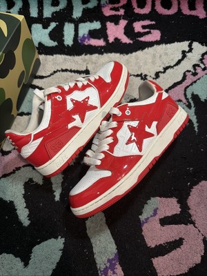 Size 9 - A Bathing Ape Bape SK8 Sta Red White Patent Preowned Clean