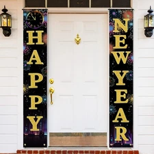 Happy New Year Door Banner Porch Signs Welcome Banner for Home Holiday Winter...