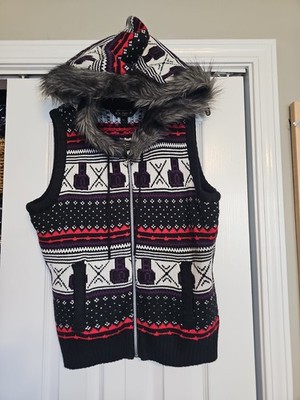 Roca Wear Sweater Vest With Faux Fur Trim Vintage Size XL Excellent