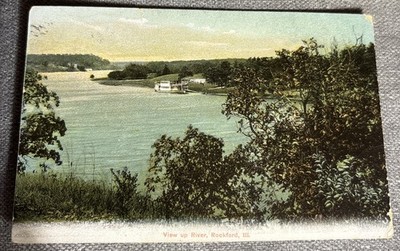 Rockford IL  Rock River View Early 1900 s Postcard Illinois RPPC 1908 Postmark