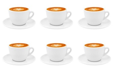 6 Cappuccino Kaffeetassen mit Untertassen weiß dickwandig aus Porzellan 200ml