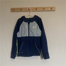 Russell Boys Full Zip Hoodie Navy Light Blue Neon Dri-Power 360 M 8 
