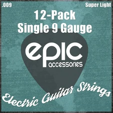 12-Pack .009 Gauge High E String Single Electric Guitar Strings Individually Wra
