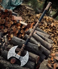 Custom Handmade Double Headed Viking Axe with Ash Wood Handle | Gift for Him