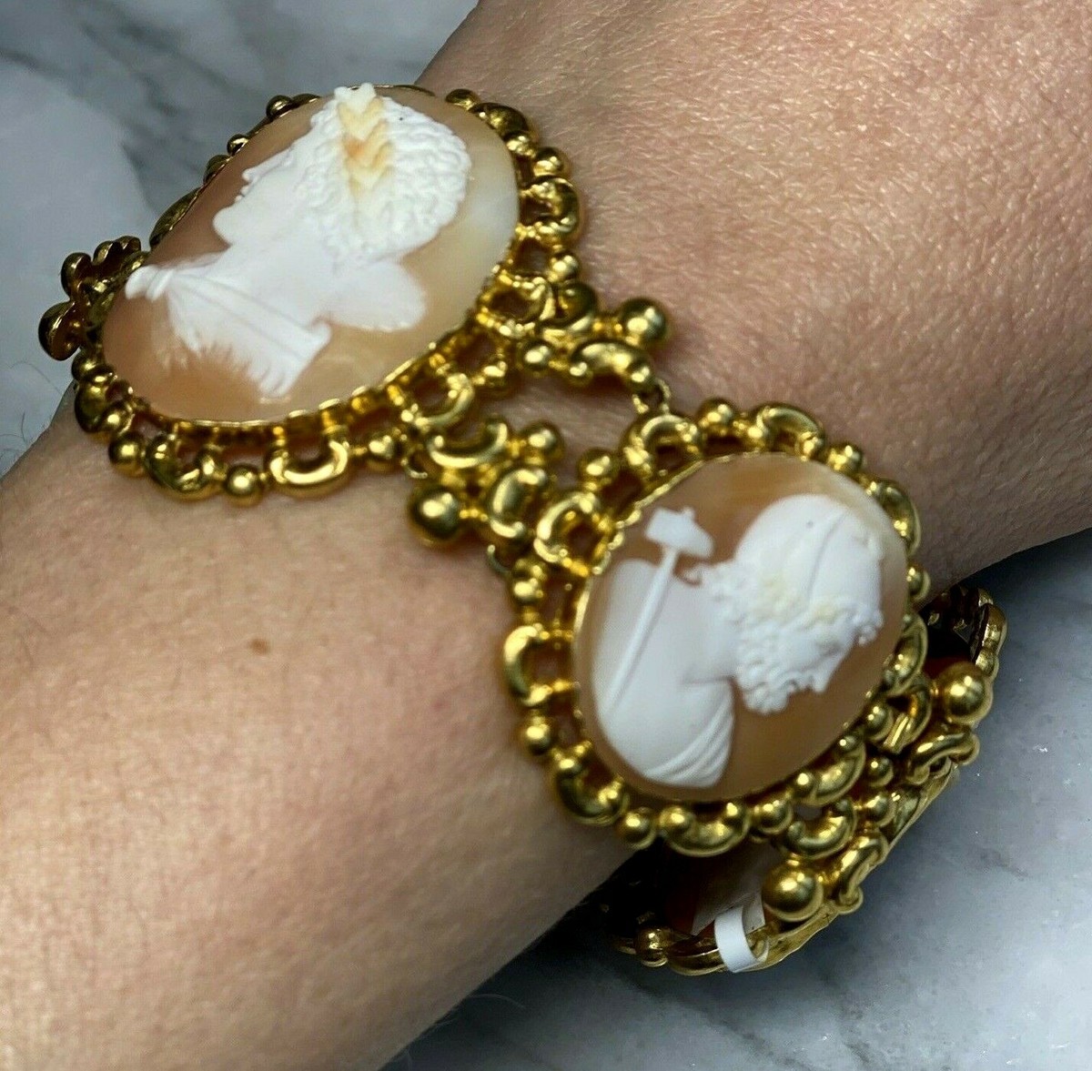 18K Yellow Gold Antique 5 Victorian Shell Cameo Gods Goddesses 