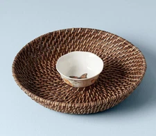 Lenox Butterfly Meadow Chip and Dip Tray Rattan Ceramic 12.5” New $58
