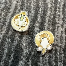 Cat Acrylic Pin Lot Of 2 Brooch Cute Backpack Lapel Kitten With Phone Cat Lady
