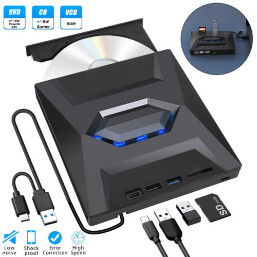 External CD DVD Drive USB 3.0 Writer Burner Player for PC Laptop Windows 11 10 - Picture 1 of 7