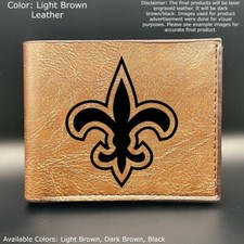 Custom Engraved NEW ORLEANS SAINTS Leather Bifold Wallet - Color Choices