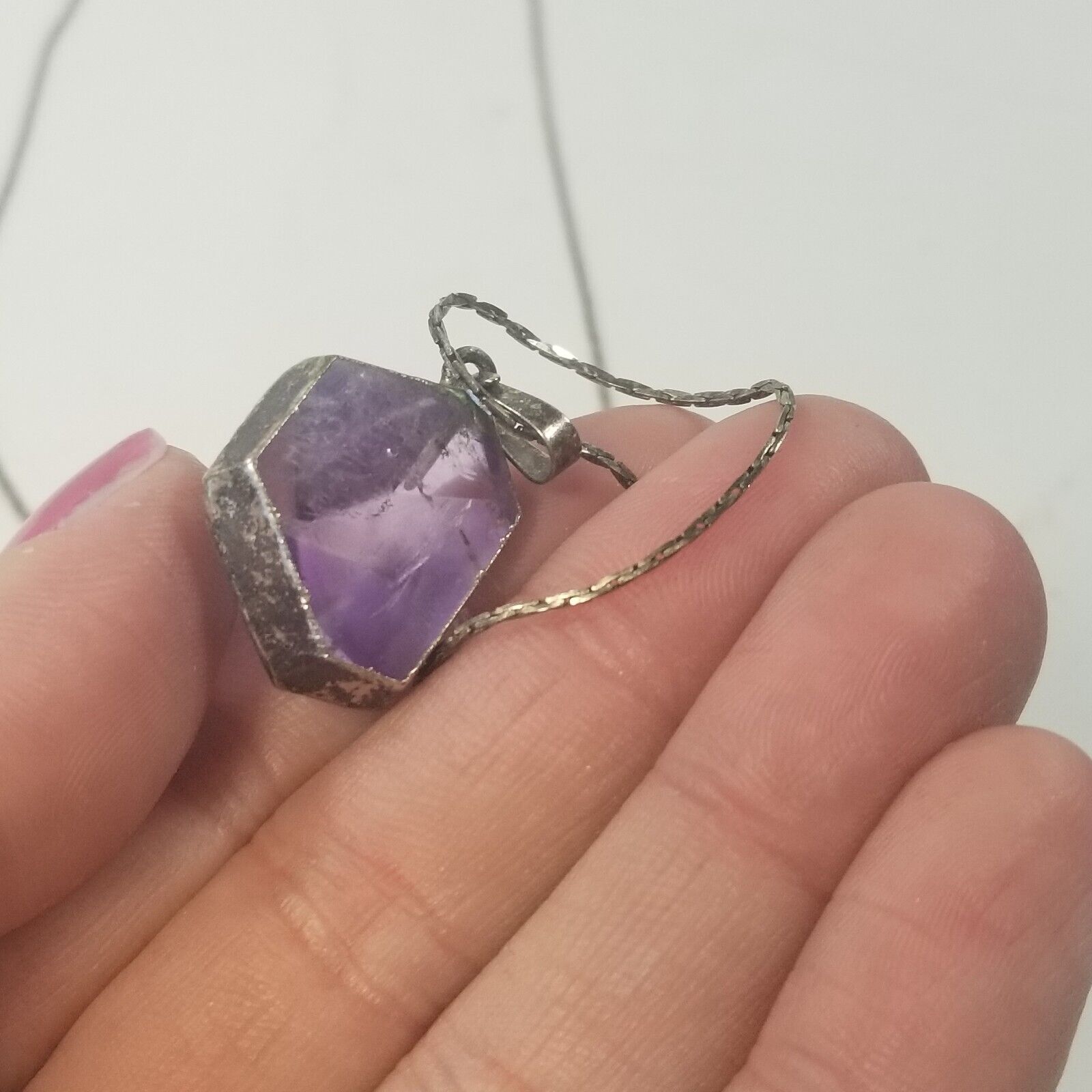 Vintage Purple Crystal Silver Tone Necklace 23.5" - image 7