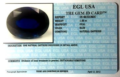EGL USA CERTIFIED BLUE NATURAL SAPPHIRE CT OVAL SHAPE