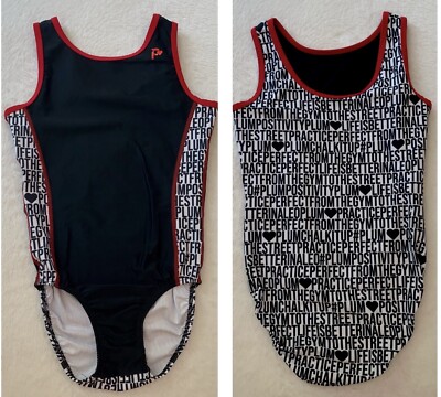 PLUM CARES PracticeWear LEOTARD Gymnastics POSITIVITY Black TANK Leo GK Size AM