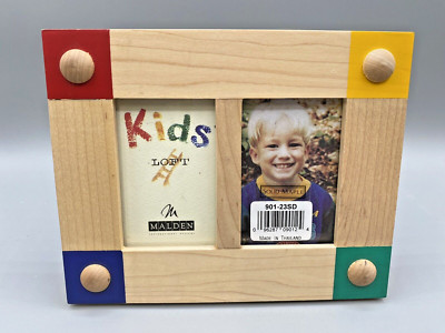 Malden Kids Loft Picture Frame Solid Maple; Holds 2 Wallet Size Photos NWT