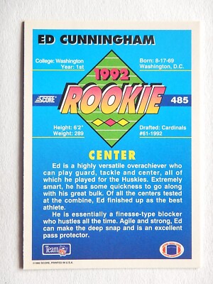 Ed Cunningham #485 Score 1992 Football Card (Phoenix Cardinals) VG