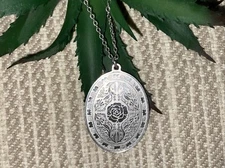 Antique English Sterling Repousse Flower Pendant Necklace Hallmarked