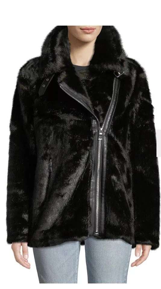 Chaqueta de moto de visón sintético de gran tamaño Kendall + Kylie, talla XS Foto 2 de 4