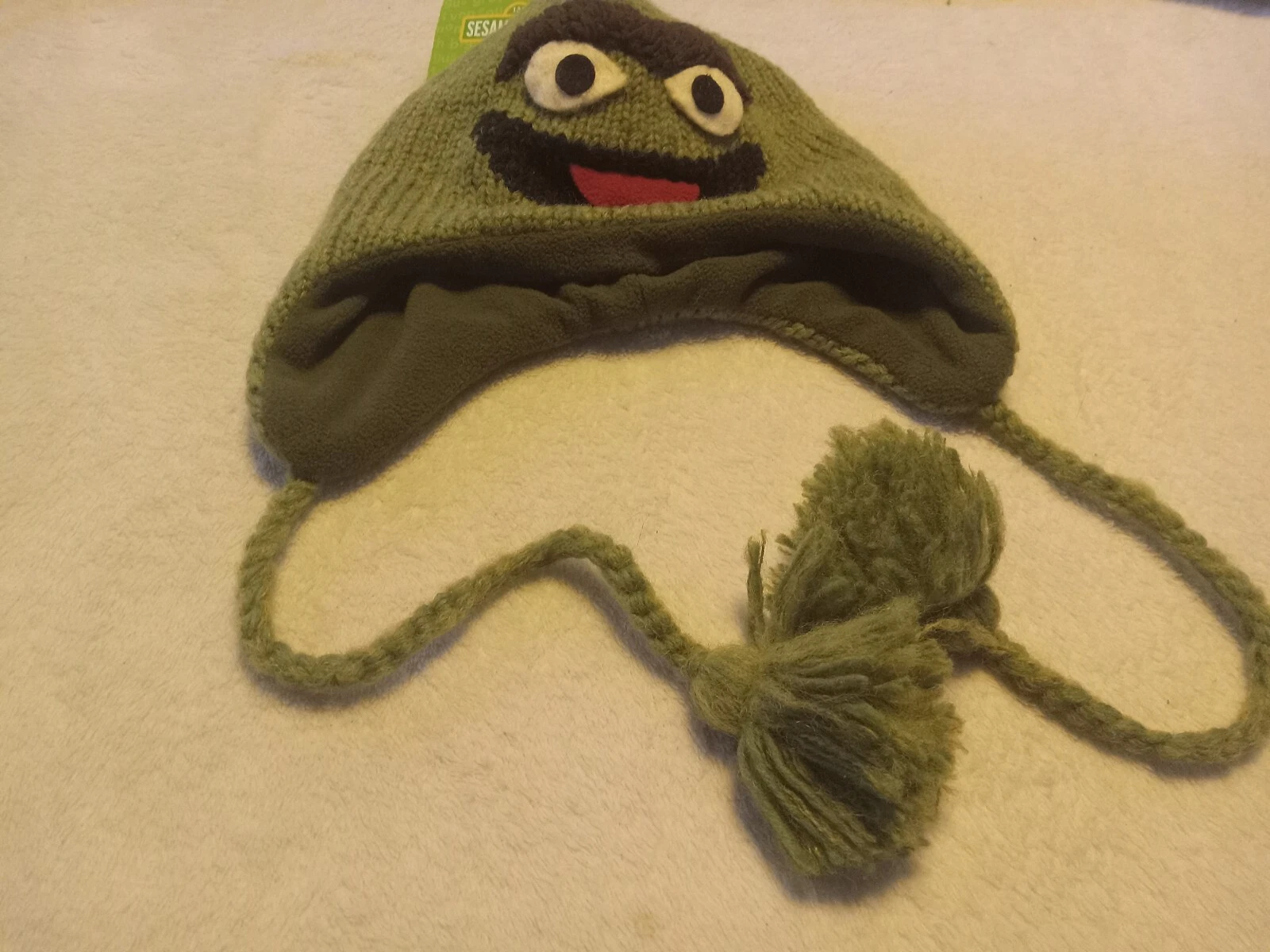 OSCAR GROUCH DELUX SESAME STREET KNITWITS FLEECE HAT, NWT, ADULT