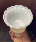 Scalloped Edge Iridescent Vertical Ribbed Milk Glass Footed Planter ~ Vintage