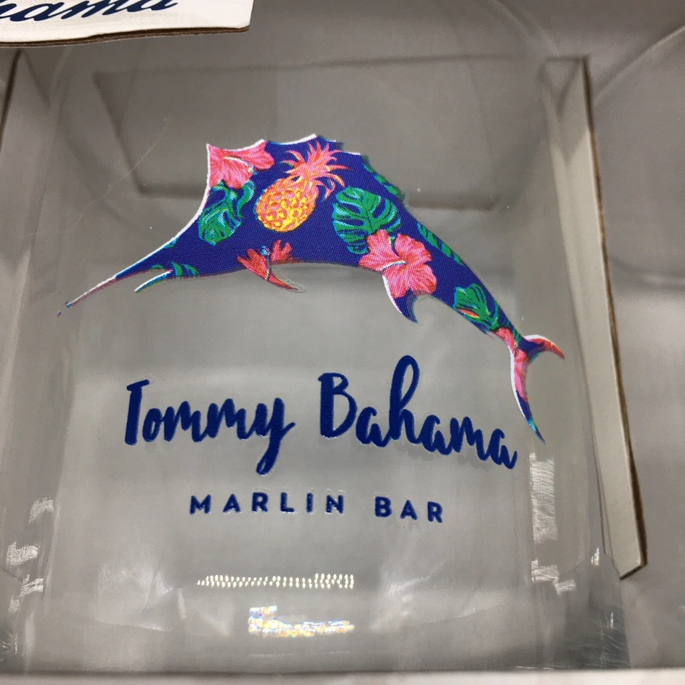 4 TOMMY BAHAMA Doble Antiguo Juego de Vidrio Marlín Verano Océano Playa Tropical Foto 3 de 4