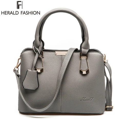 HERALD Womens Handbag Casual Shoulder Bag Grey Medium Size Crossbody NEW