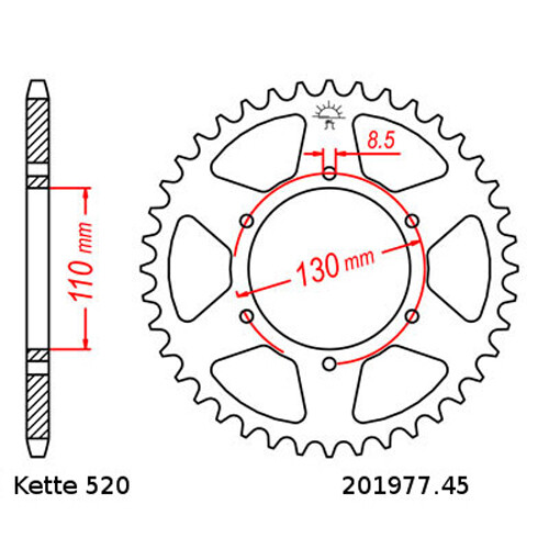 Kettensatz Honda XL 250 K 75-78 Kette DID 520 L100 offen 15 / 45 - Picture 3 of 4