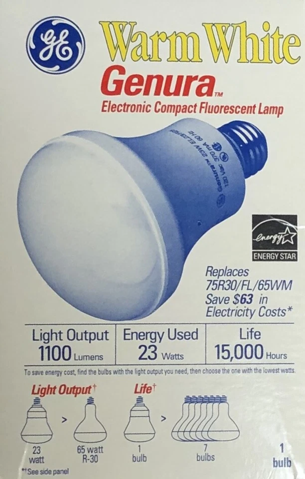 GENERAL ELECTRIC Energiesparlampe GENURA R80  E27 120V!!!  23W ENERGY Warm White - Bild 1 von 2