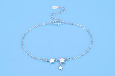 Woman's Silver SP Lovely Stars Chain Charm Cuff Bracelet B29