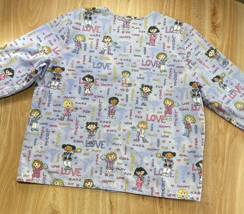 SIMPLY BASIC Women's SCRUBS Top Medical DOCTORS/NURSES Snap/Blue Long Sleeve - Image 3 of 4