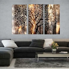 Modern Olive Tree Triptych Canvas Print