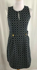 Anthropologie Tabitha Women Dress Sleeveless Navy Blue Brown White Size 4