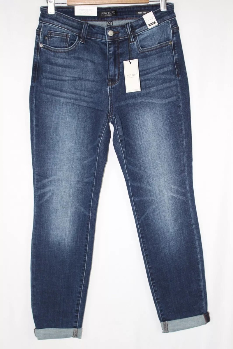 Judy Blue Jeans Miles City Mid Rise Cuffed Slim Fit Dark