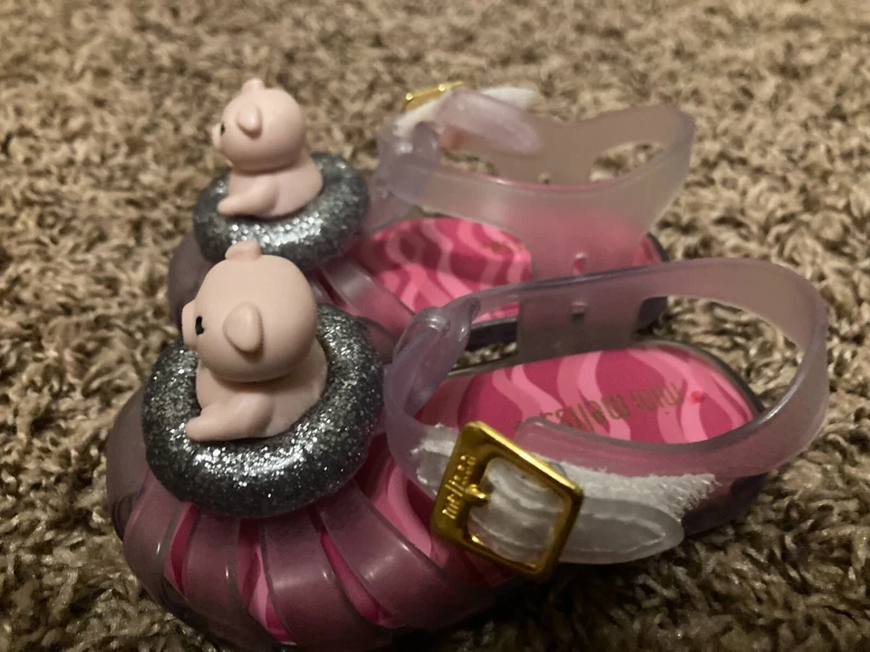 Mini Sandalias Melissa Pig Jelly Infantil Talla 5 Correas de Tobillo Transparentes Brillantes Foto 3 de 4