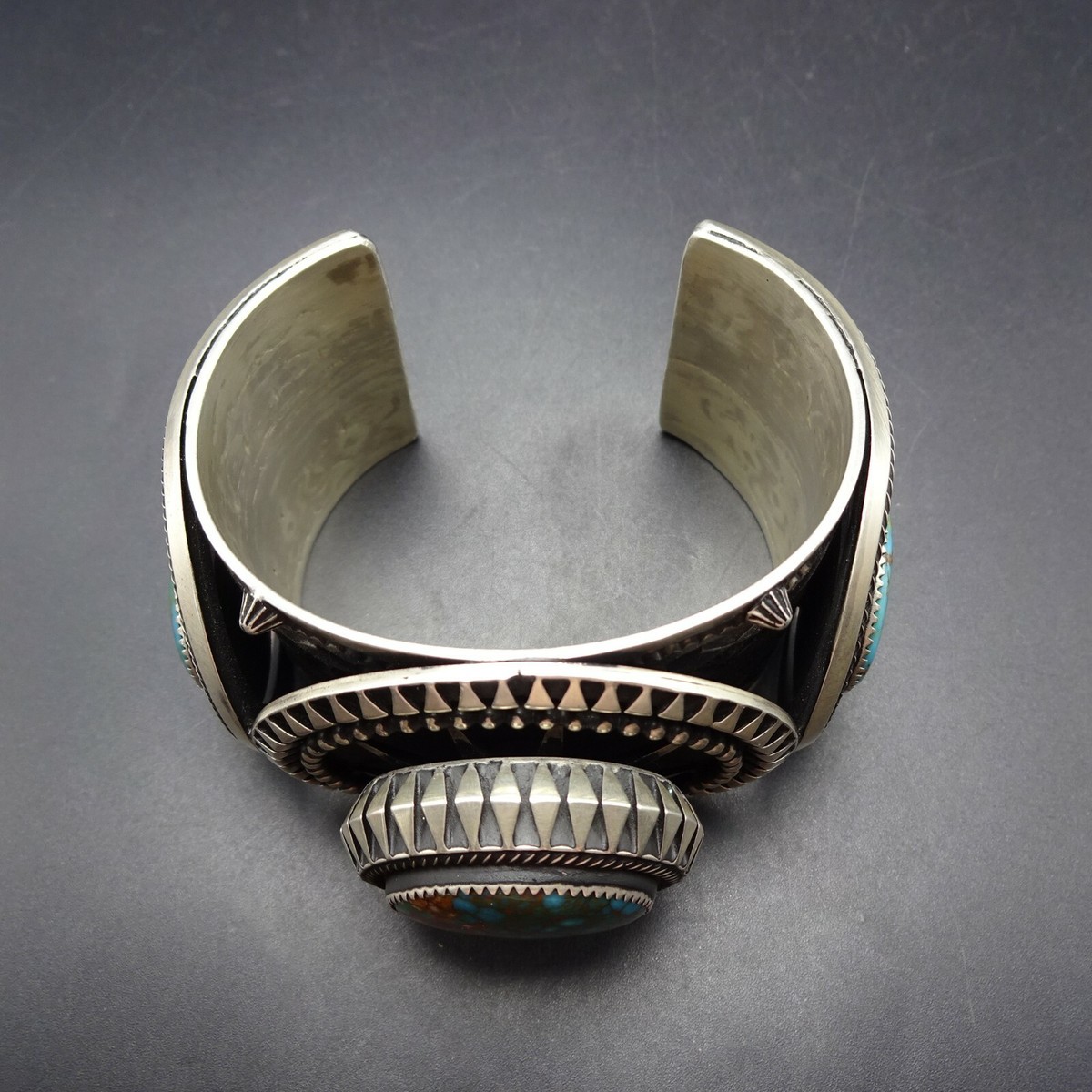 Leander Tahe NAVAJO Heavy Hand Stamped Sterling Silver TURQUOISE