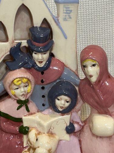 Vtg Atlantic Mold Ceramic Christmas Tree Carolers Lighted Figurine Hand Painted - Picture 6 of 20
