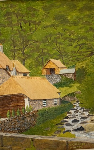 VINTAGE LANDSCAPE OIL PAINTING HOUSE GARDEN BUCKLAND IN THE MOOR DEVON R CHARLES - Picture 9 of 24